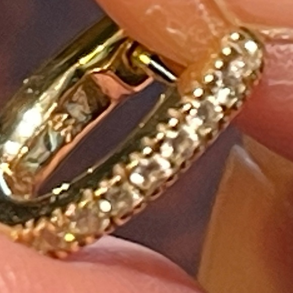 RUBY STELLA 14K YELLOW GOLD DIAMOND HUGGIE HOOPS WITH SECURITY LATCH - Picture 6 of 11